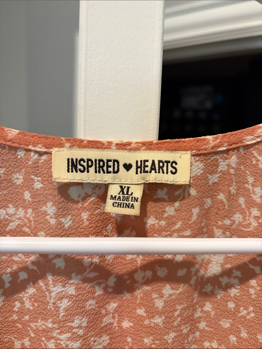 Inspired Hearts Peach Floral Wrap Dress with White Print - Picture 2 of 5